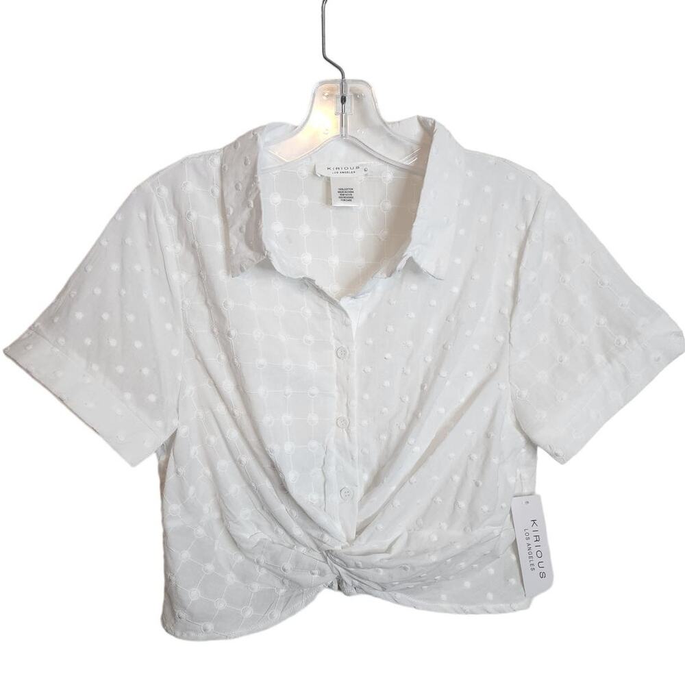 Kirious Los Angeles Twist Front Buttondown Crop Top, NWT, Large
